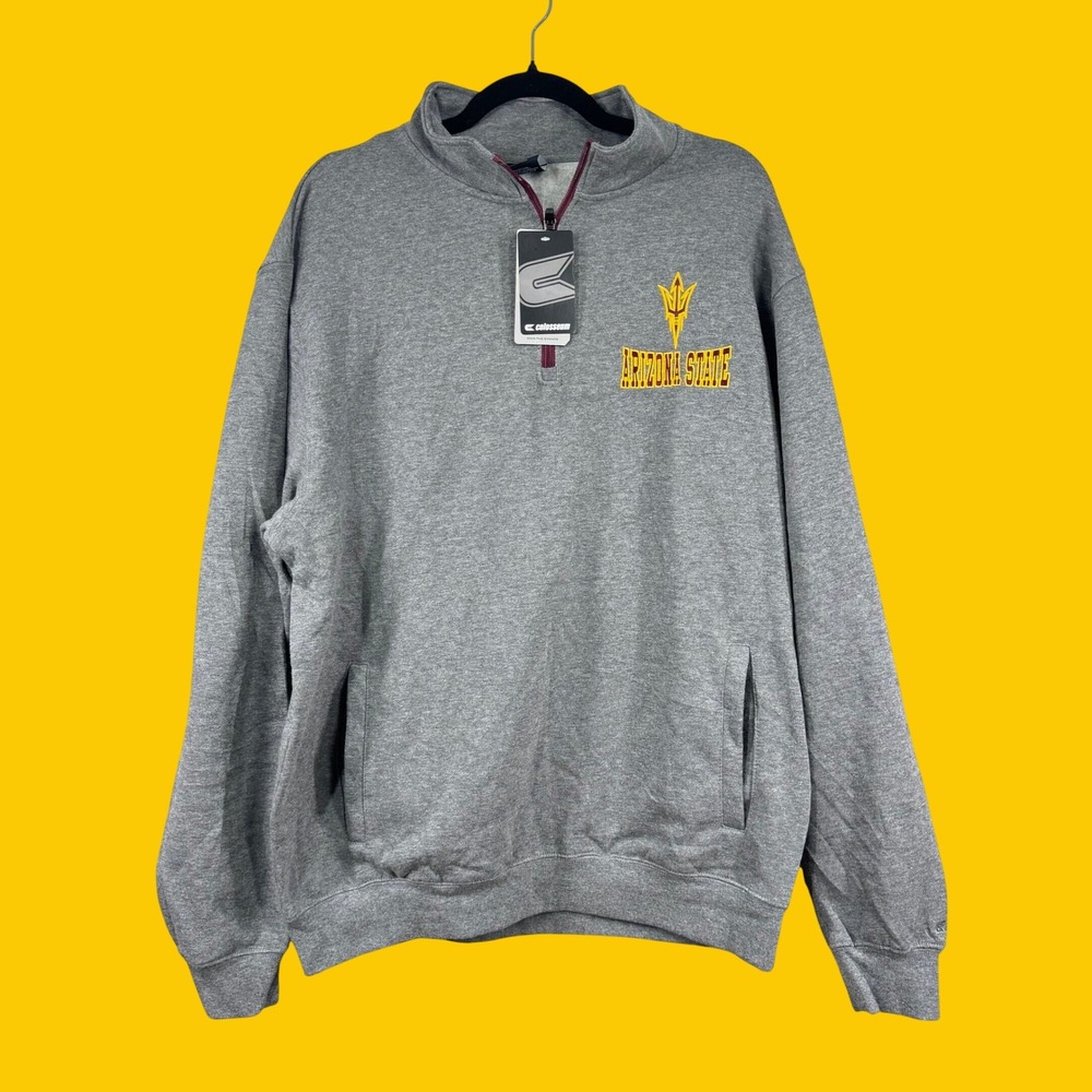 Arizona State Sun Devils Mens XL Gray Quarter Zip Pullover Sweatshirt NEW